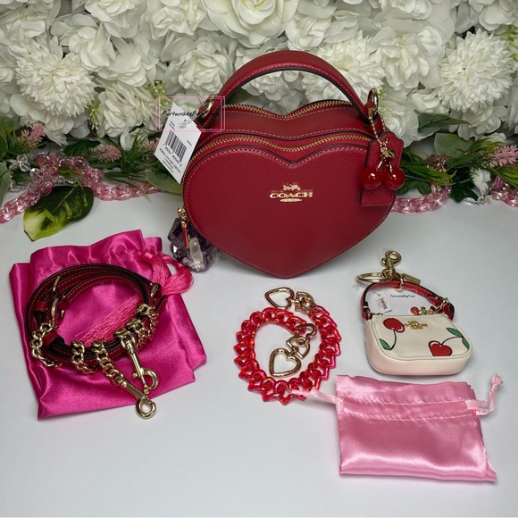 Red Coach Heart Crossbody CE652 Mini Nolita Bag Charm Heart Cherry Print BUNDLE - Picture 6 of 14